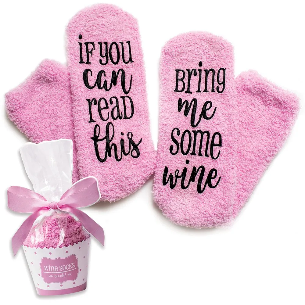 ! Luxury Fuzzy Wine Socks In Cupcake Gift Packaging  Valentines Day Gifts