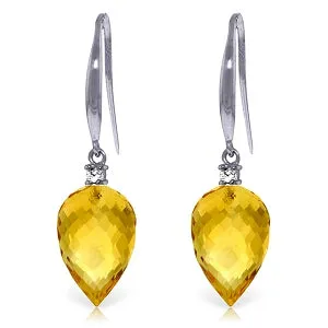 19.1 Carat 14K Solid White Gold Fish Hook Earrings Diamond Citrine