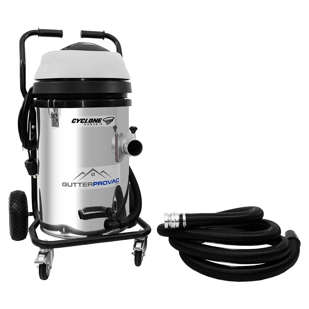 20 Gallon Cyclone II 3600W Stainless Steel Gutter Vacuum with 20 Foot Carbon Fiber Clamping Poles and Bag