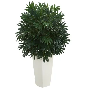 37" Artificial Double Bamboo Palm Plant in White Tower Vase - Low Maintenance, Life-Like & Vibrant Silk Plants For Busy People.