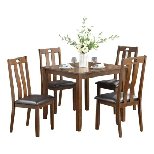 Acacia Wood 5-Piece Dinette Set with Brown Faux Leather Upholstery