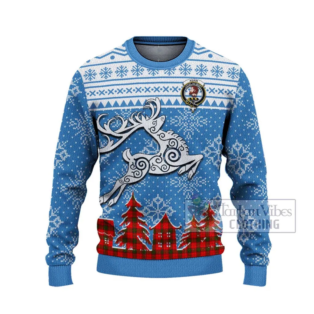 Adair Clan Christmas Ugly Sweater with Tartan and Celtic Reindeer Style