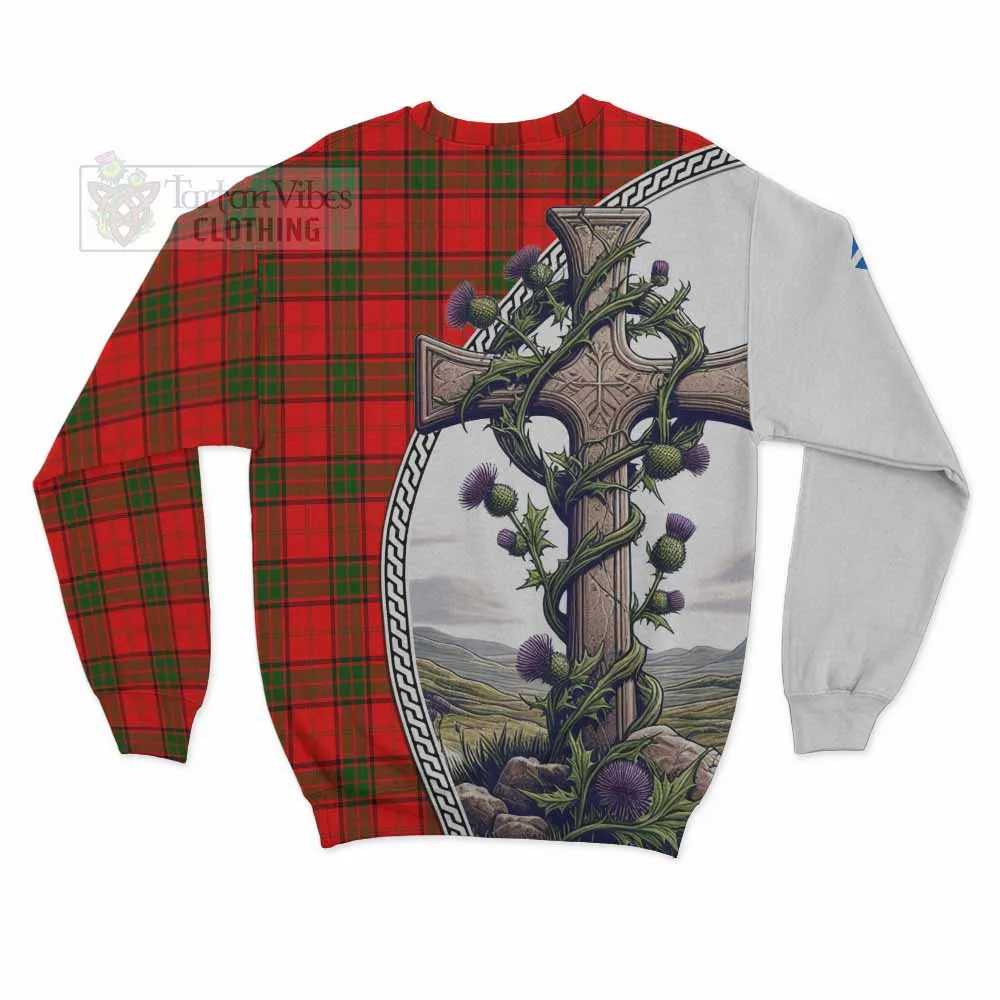 Adair Tartan Sweatshirt with Family Crest and St. Andrew's Cross Accented by Thistle Vines