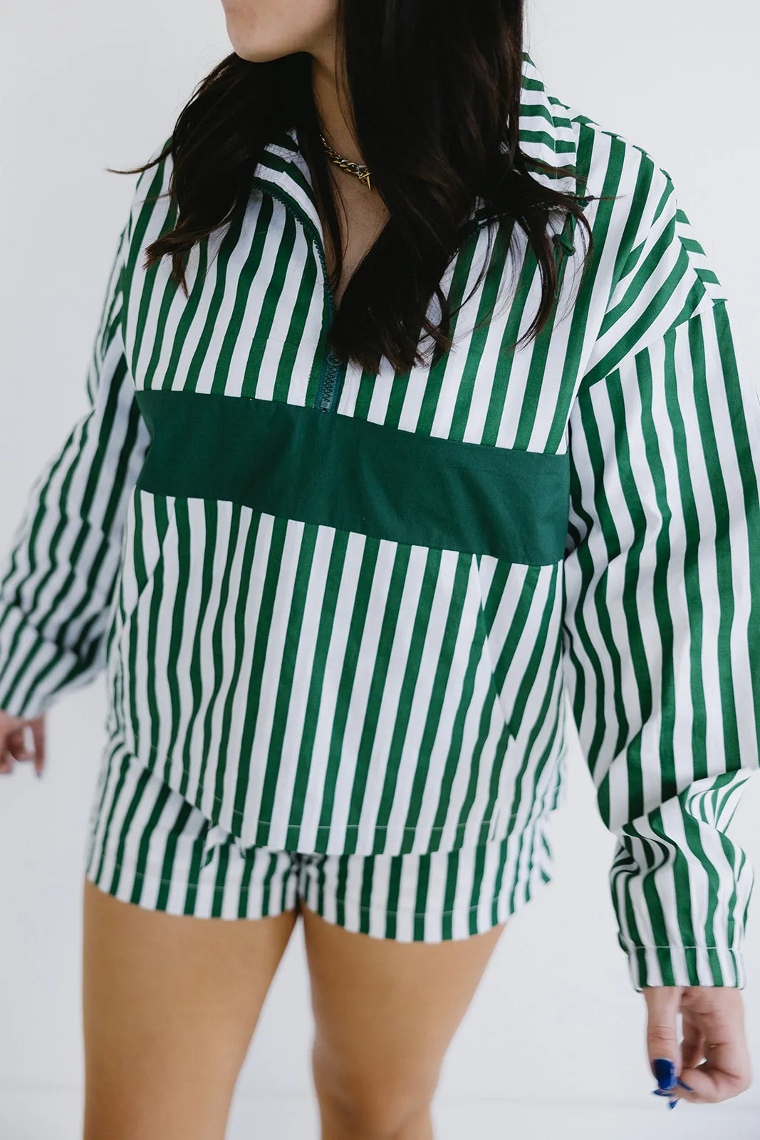 Adalee Stripe Pullover - Green/Ivory