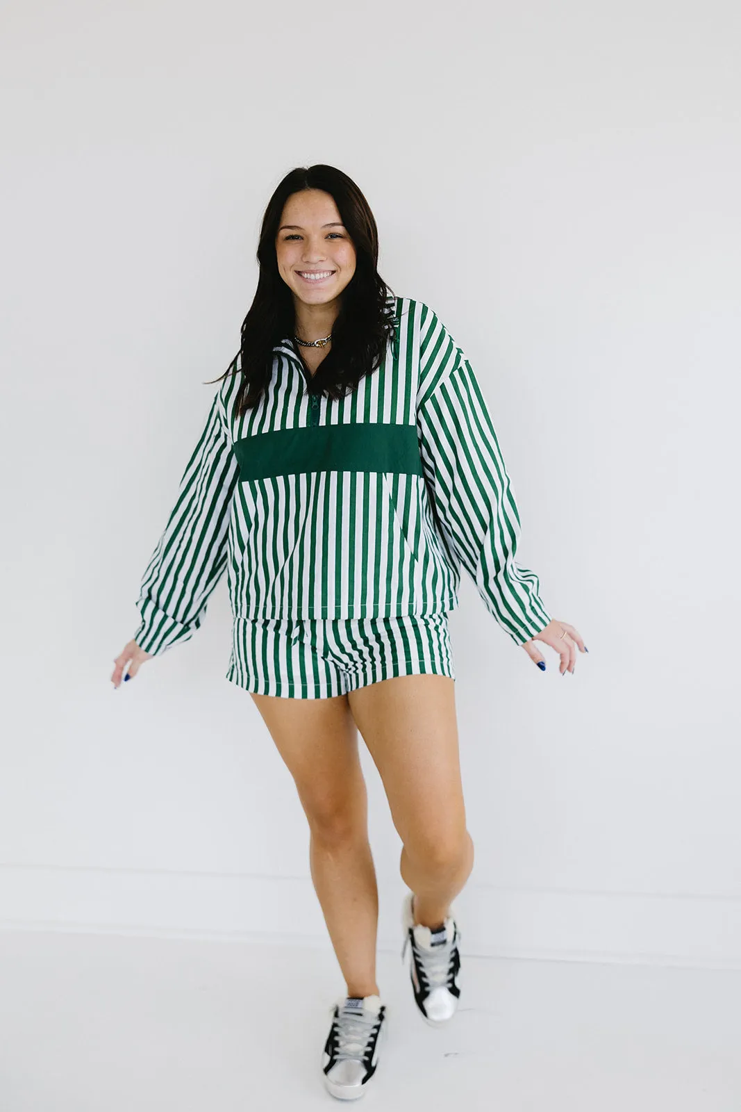 Adalee Stripe Pullover - Green/Ivory