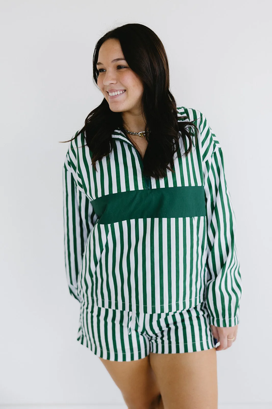 Adalee Stripe Pullover - Green/Ivory