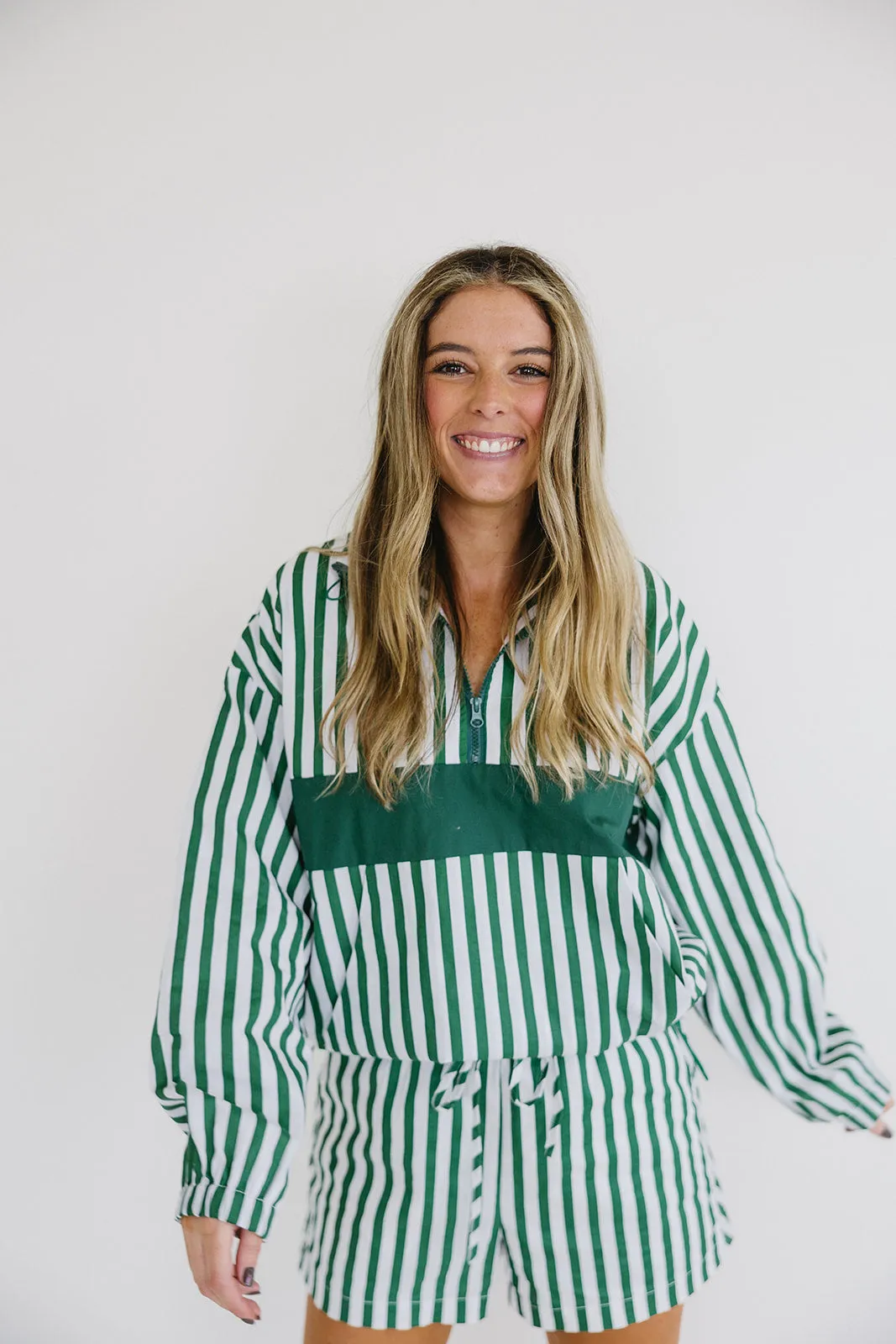 Adalee Stripe Pullover - Green/Ivory