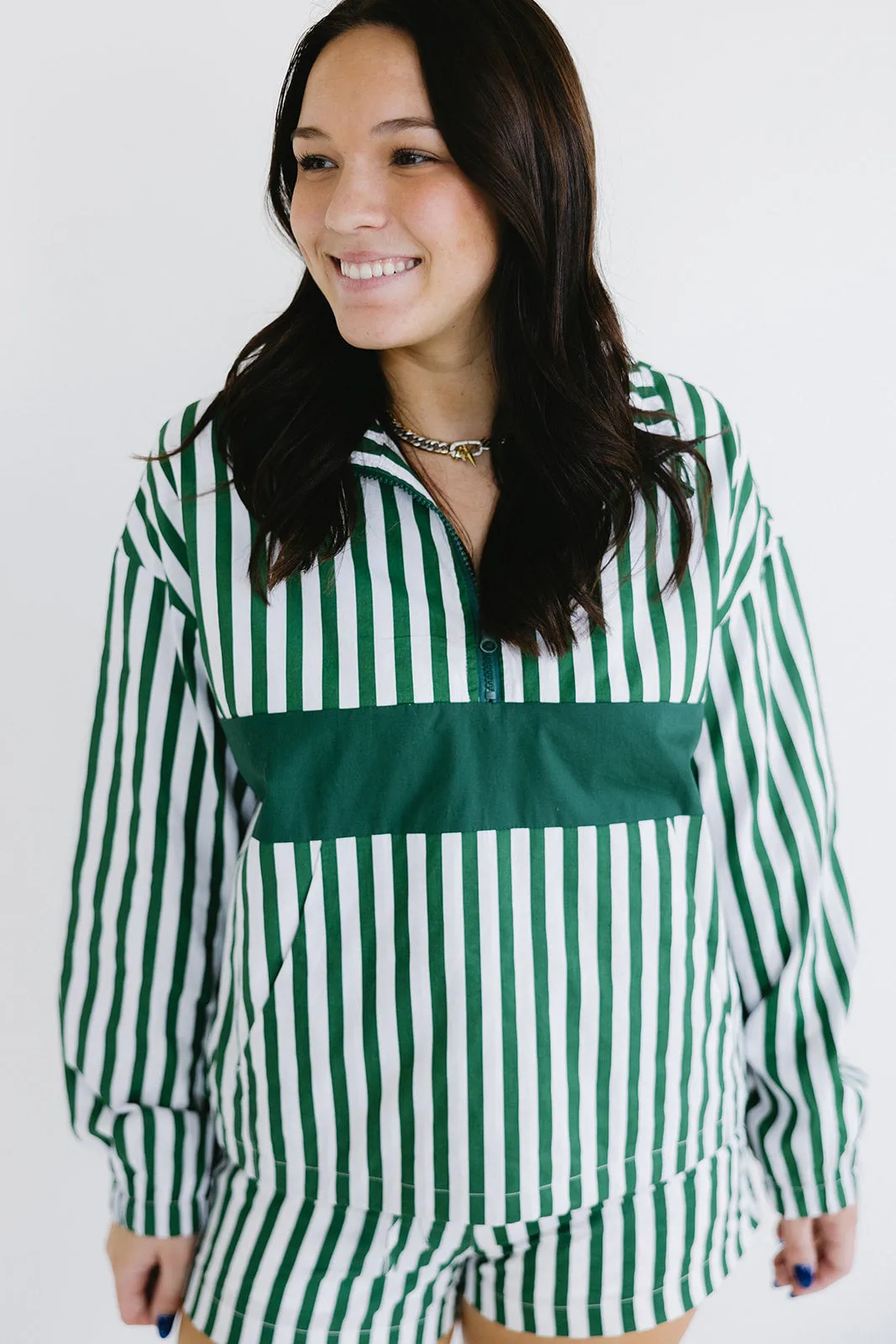 Adalee Stripe Pullover - Green/Ivory