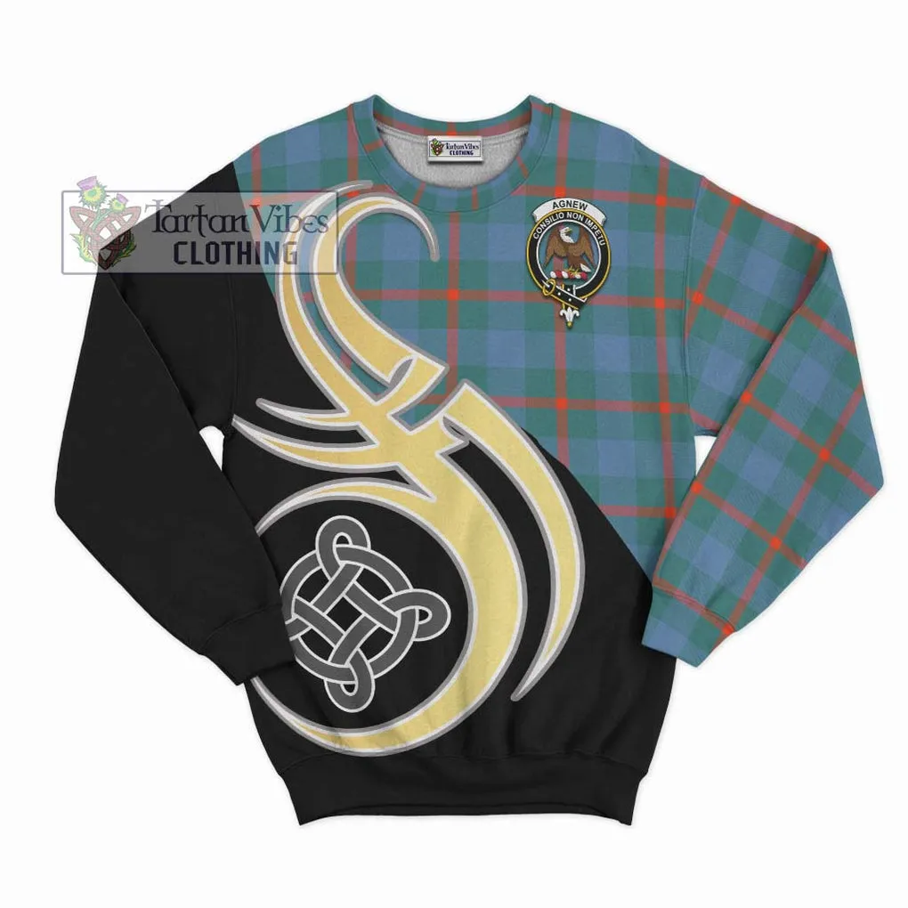 Agnew Ancient Tartan Sweatshirt with Family Crest and Celtic Symbol Style