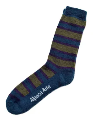 Alpaca Socks in Stripe Teal - Large