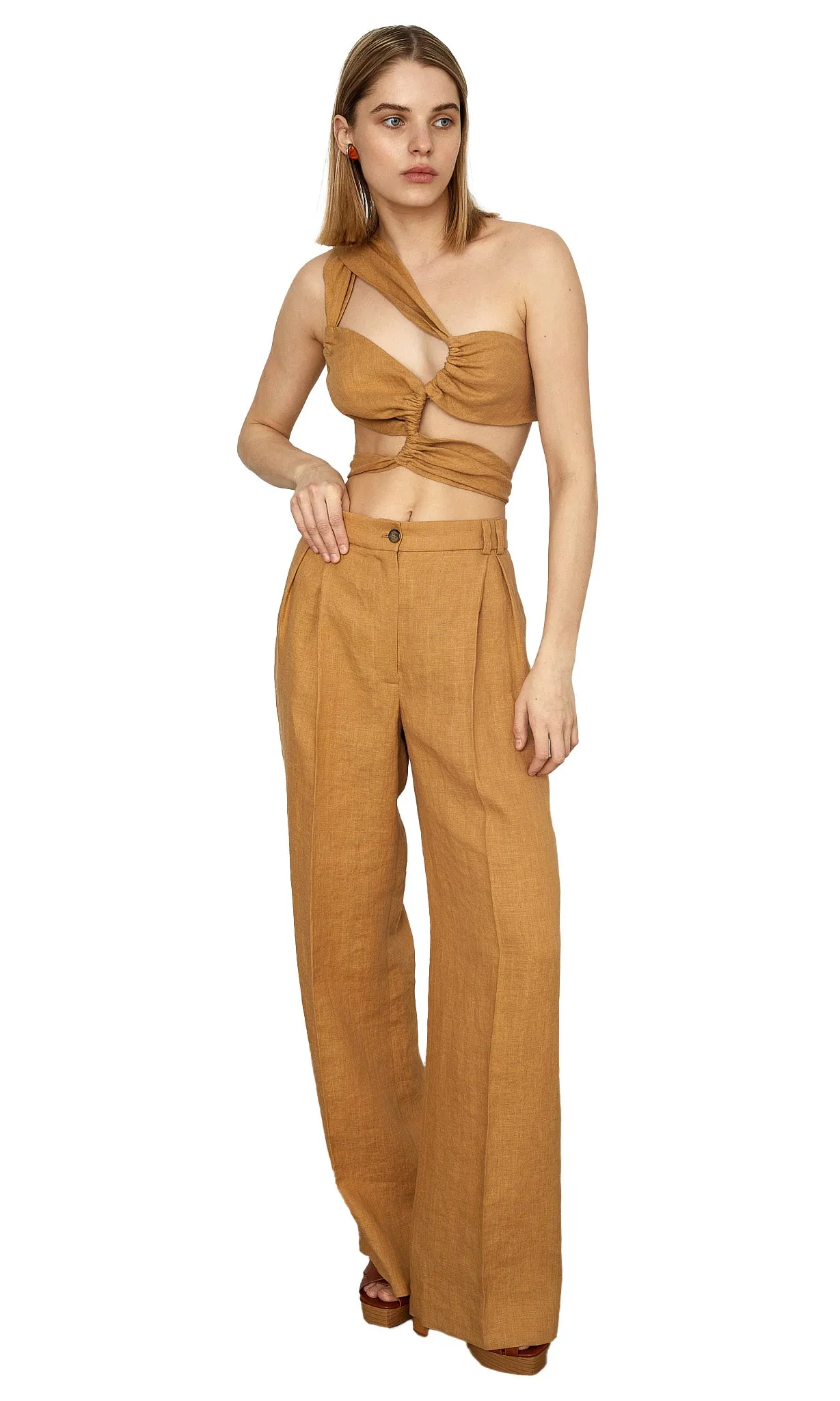 AMBER LINEN WIDE-LEG PANTS