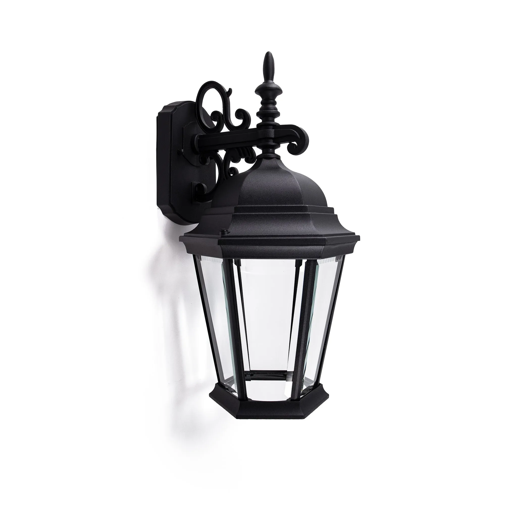 Angled Glass Integrated LED Wall Lantern, 1000 Lumens, 3K, Wet Location, Black Finish with Clear Glass