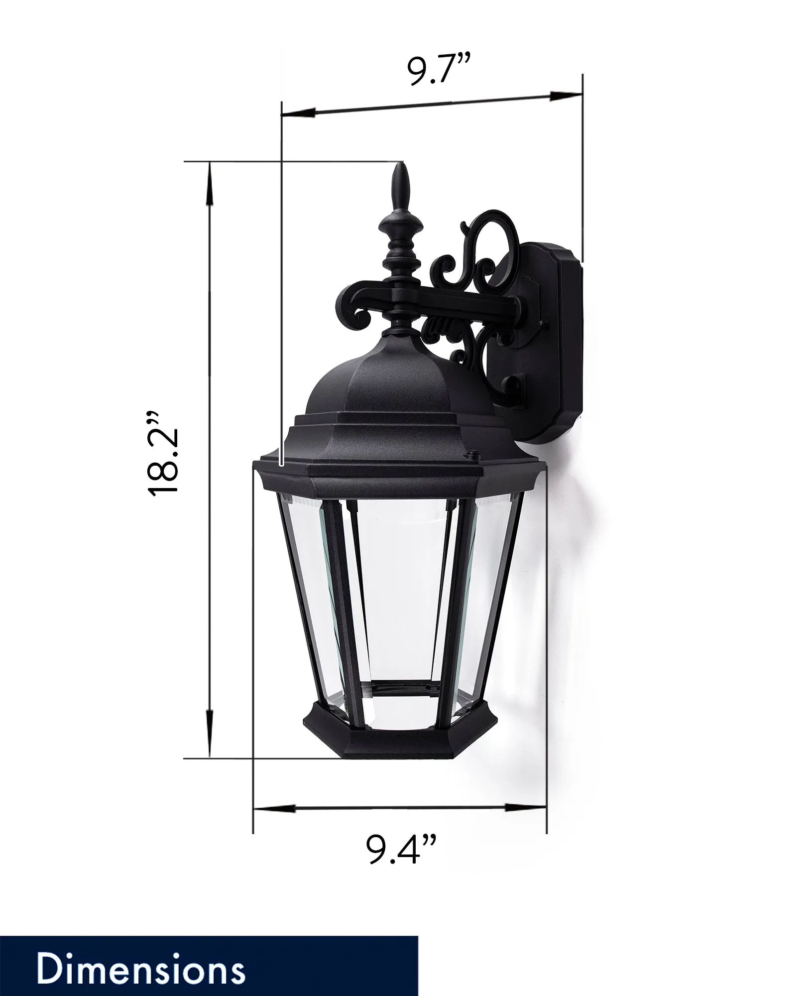 Angled Glass Integrated LED Wall Lantern, 1000 Lumens, 3K, Wet Location, Black Finish with Clear Glass