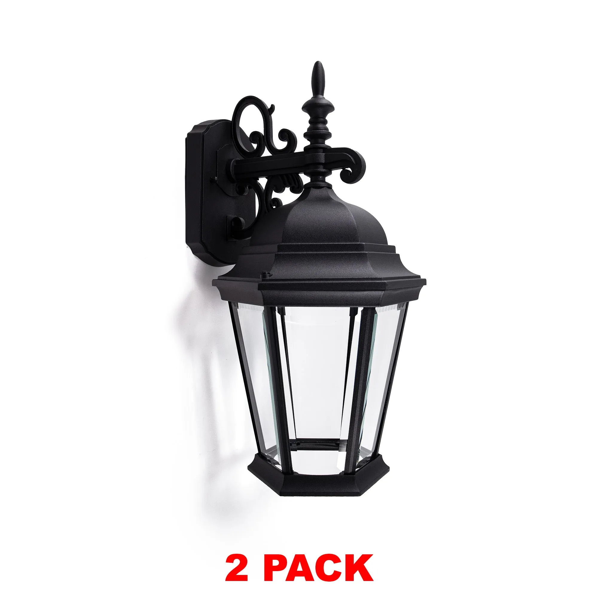 Angled Glass Integrated LED Wall Lantern, 1000 Lumens, 3K, Wet Location, Black Finish with Clear Glass