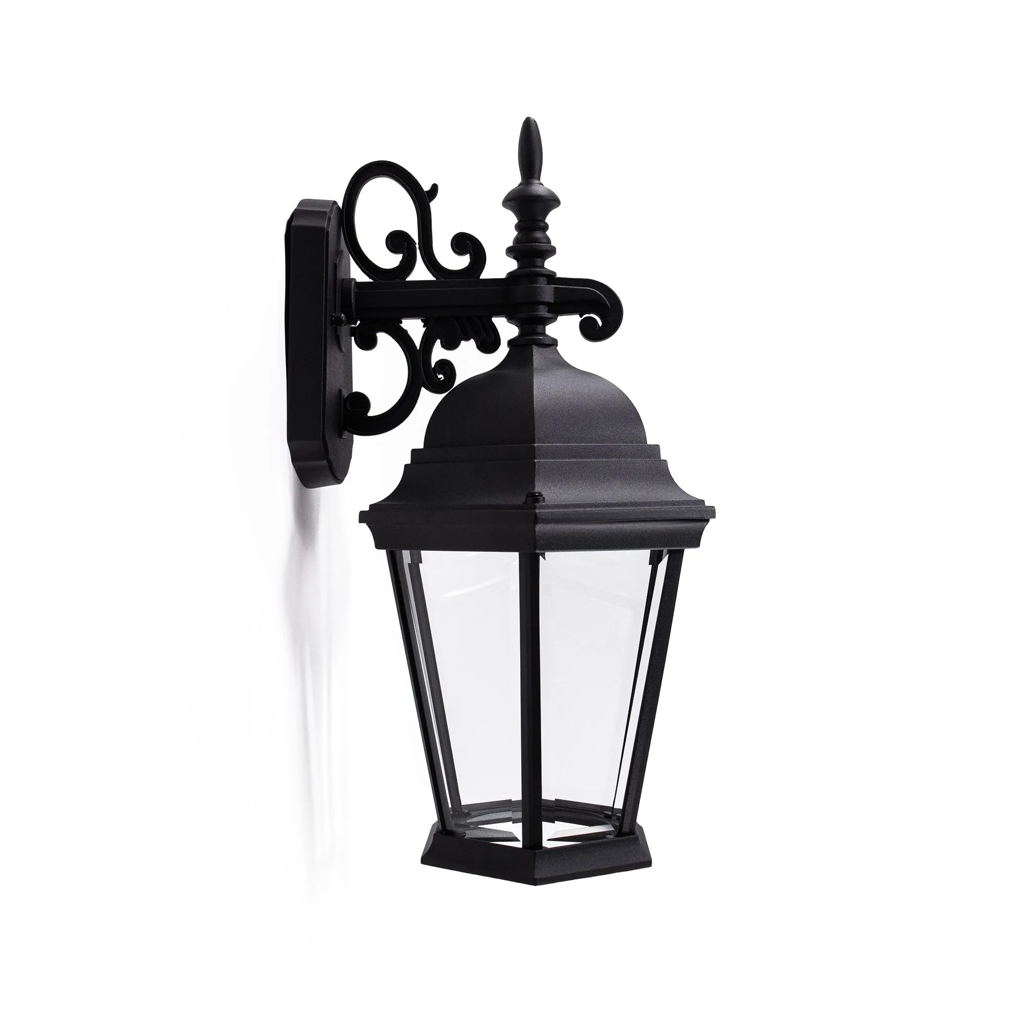 Angled Glass Integrated LED Wall Lantern, 1000 Lumens, 3K, Wet Location, Black Finish with Clear Glass