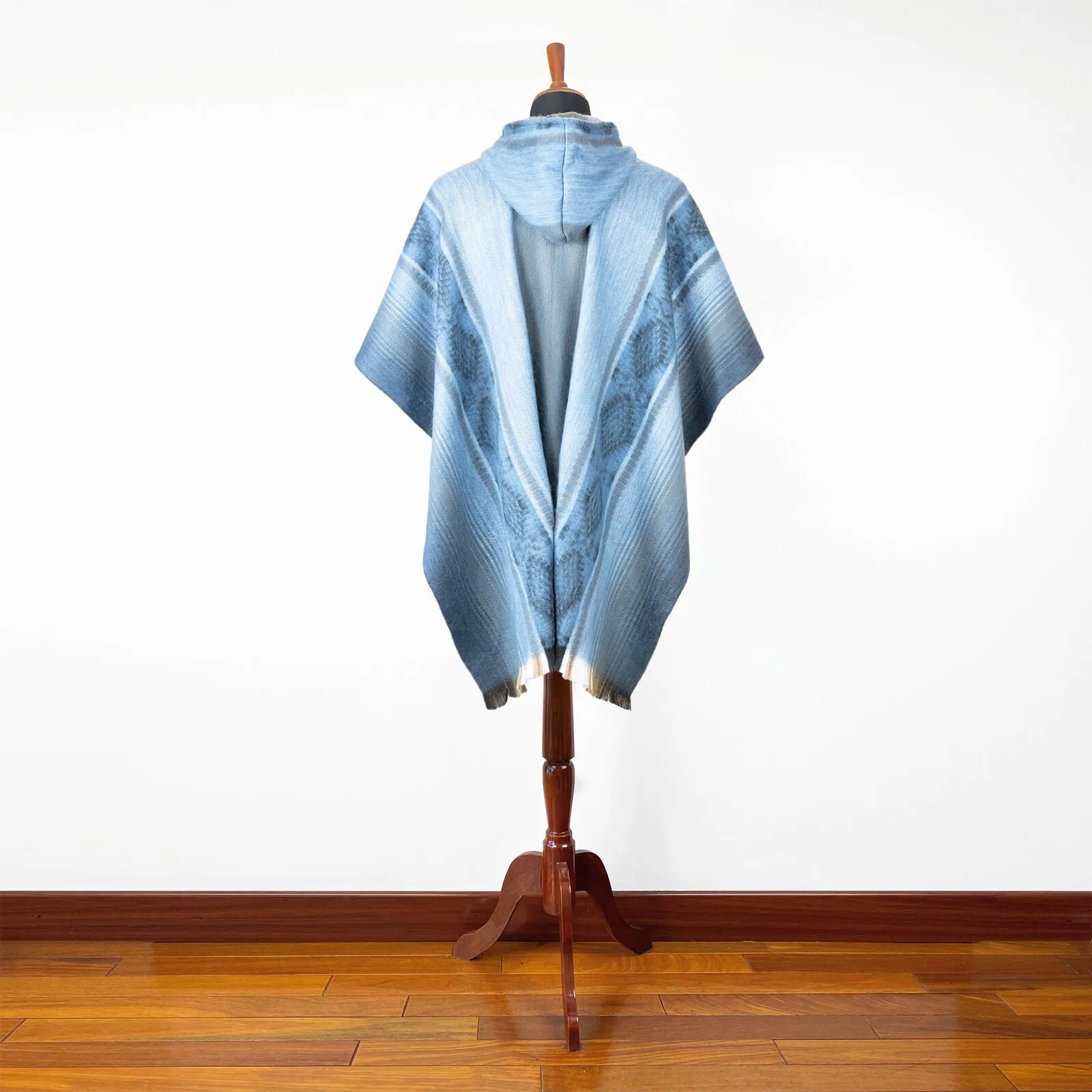 Angumba - Lightweight Baby Alpaca Hooded Poncho - Cloudy Blue - Unisex