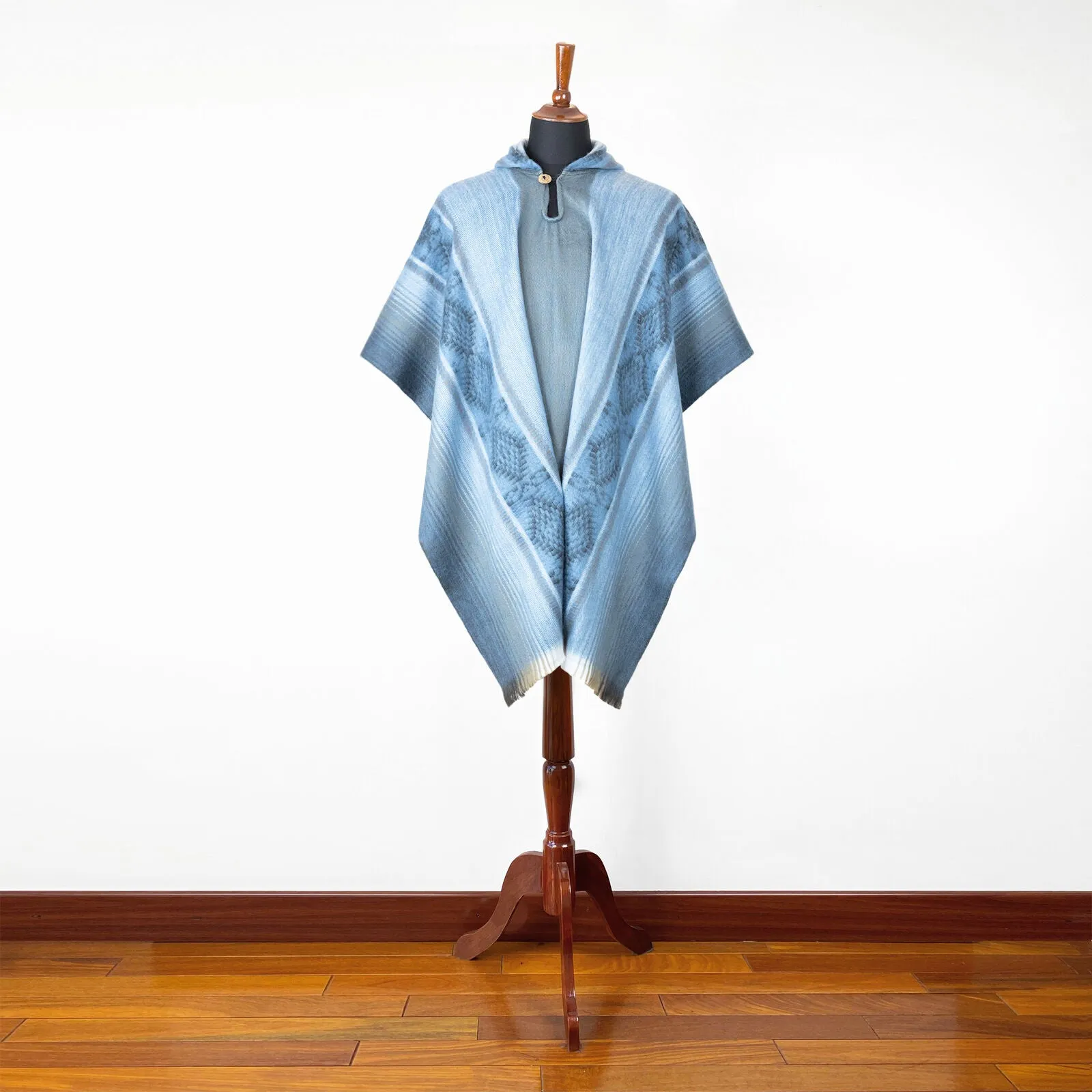 Angumba - Lightweight Baby Alpaca Hooded Poncho - Cloudy Blue - Unisex