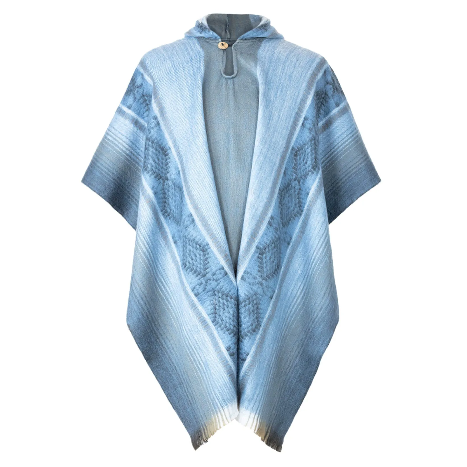 Angumba - Lightweight Baby Alpaca Hooded Poncho - Cloudy Blue - Unisex