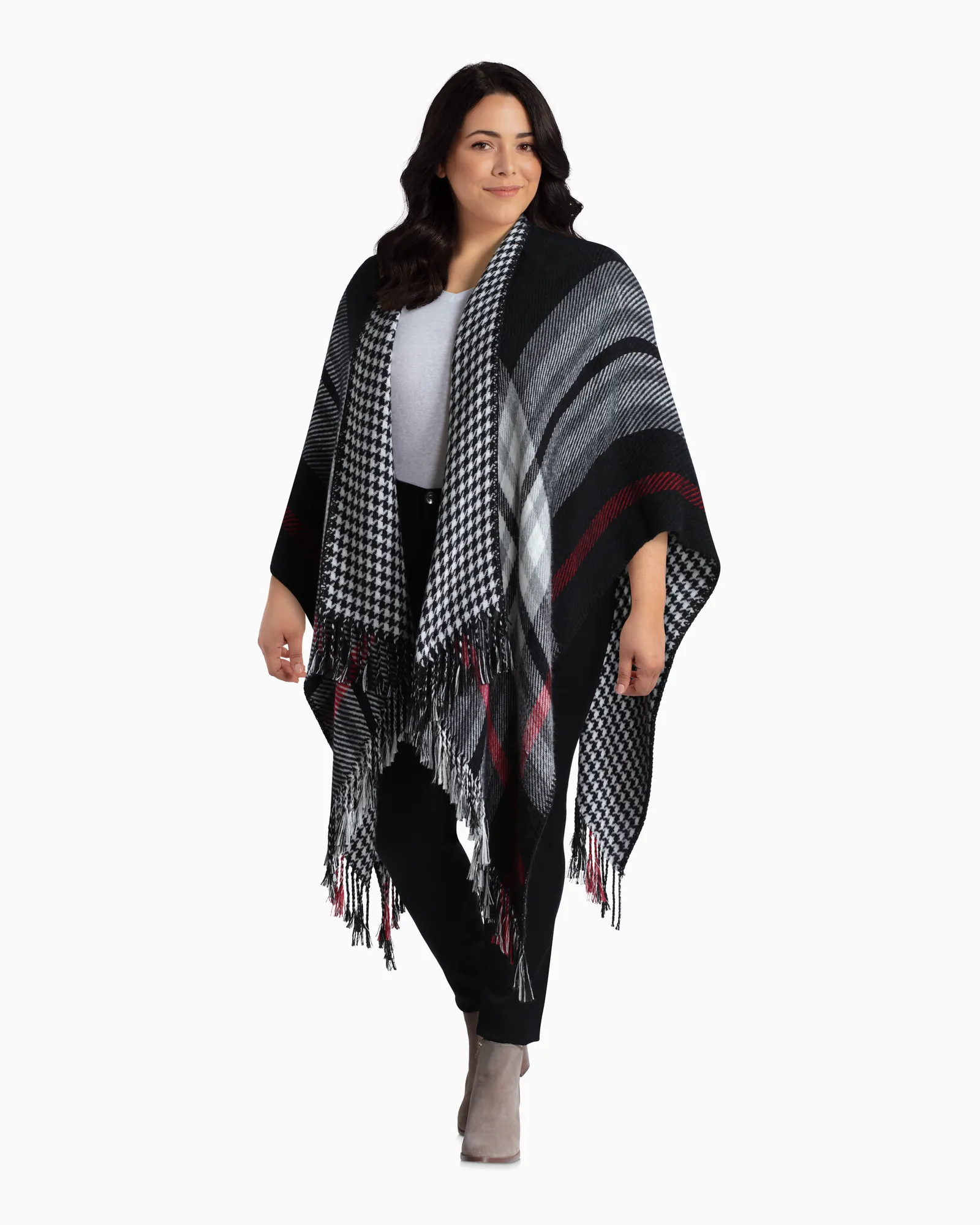 Areca Reversible Fringe Poncho | Black / White