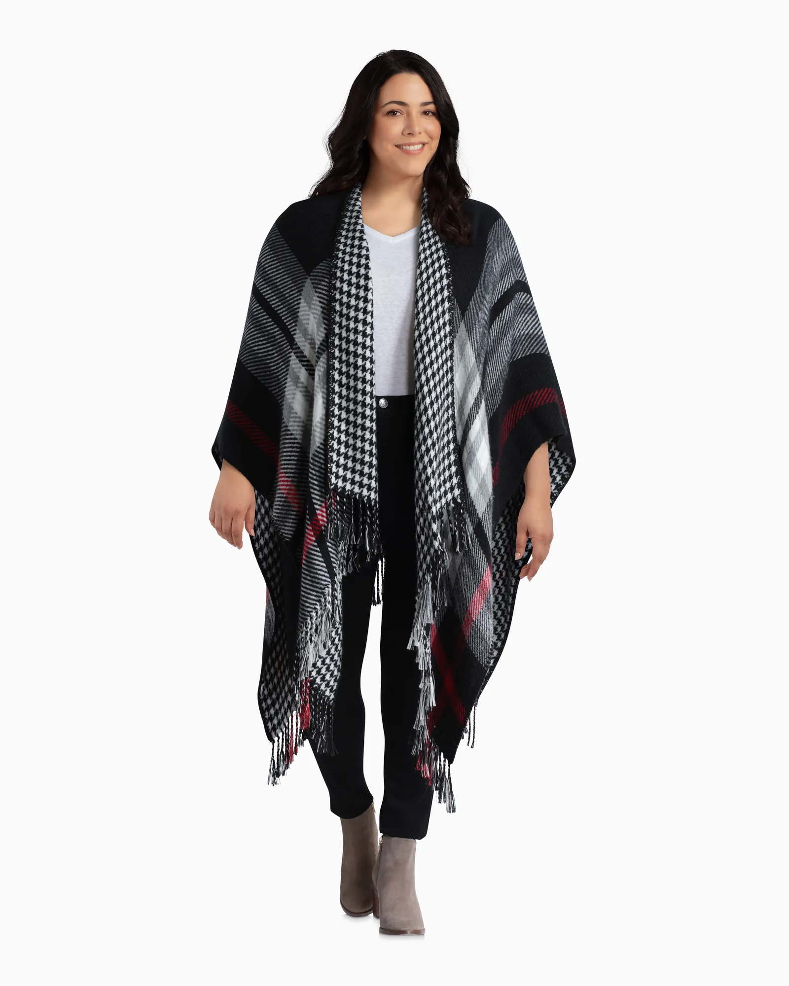 Areca Reversible Fringe Poncho | Black / White