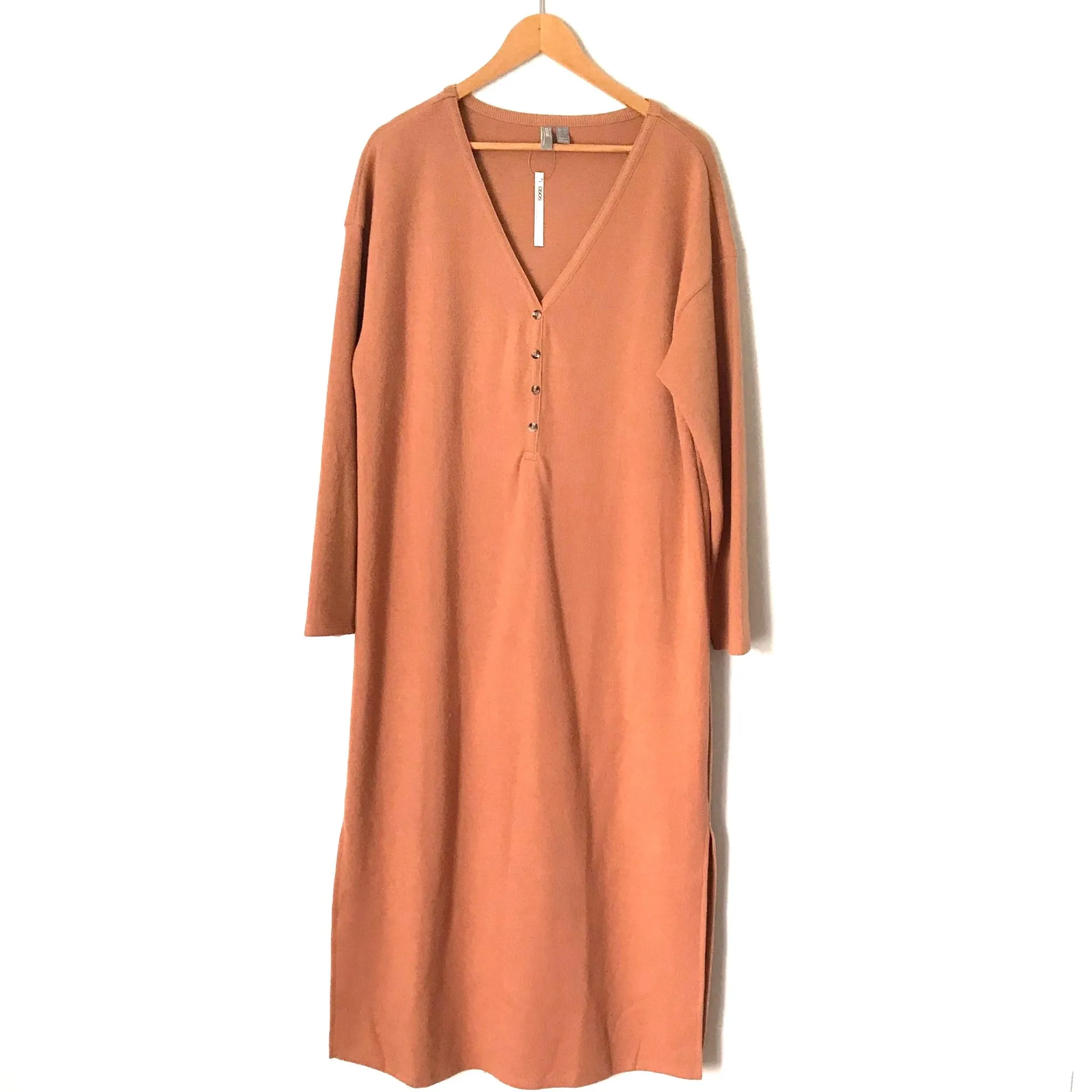 ASOS Camel 1/4 Faux Button Up Sweater Dress with Side Slits NWT- Size 12