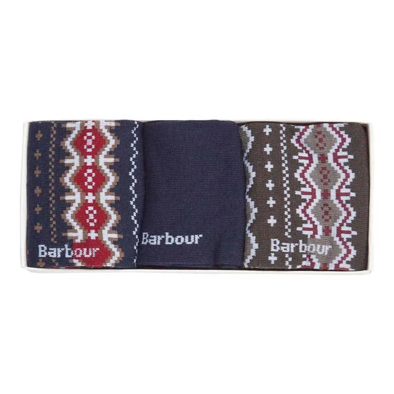 Barbour Fairisle Mens Sock Gift Box (Set of 3) - Cranberry/Black Slate Mix