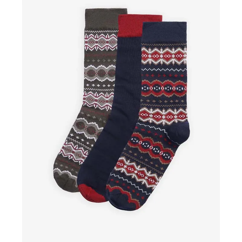 Barbour Fairisle Mens Sock Gift Box (Set of 3) - Cranberry/Black Slate Mix