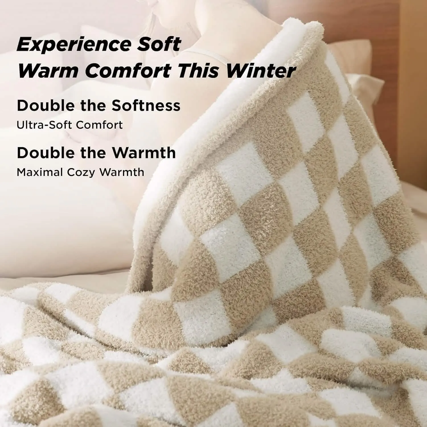 Bedsure Ultra-Soft Double Side Yarn Sherpa Checkered Blanket