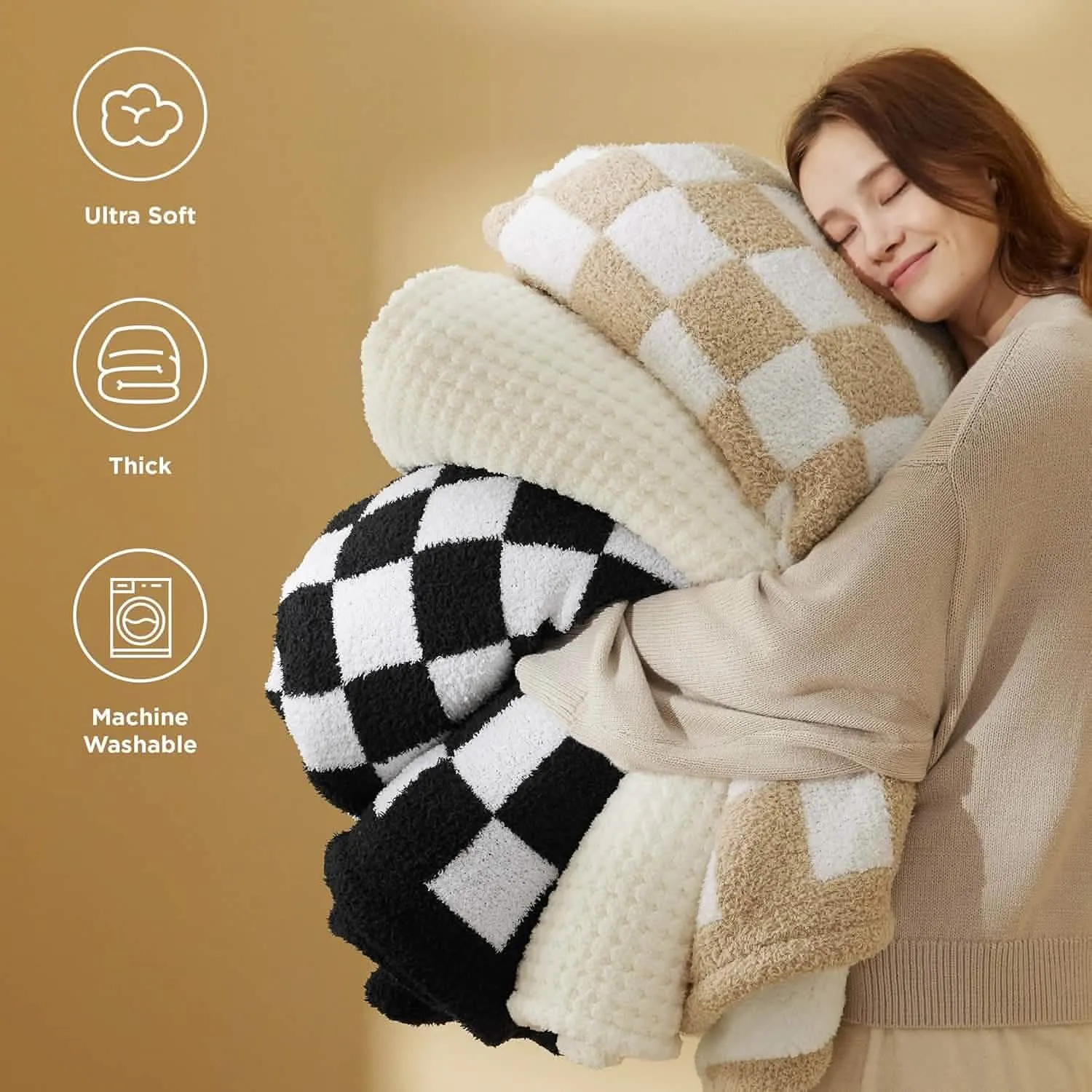 Bedsure Ultra-Soft Double Side Yarn Sherpa Checkered Blanket