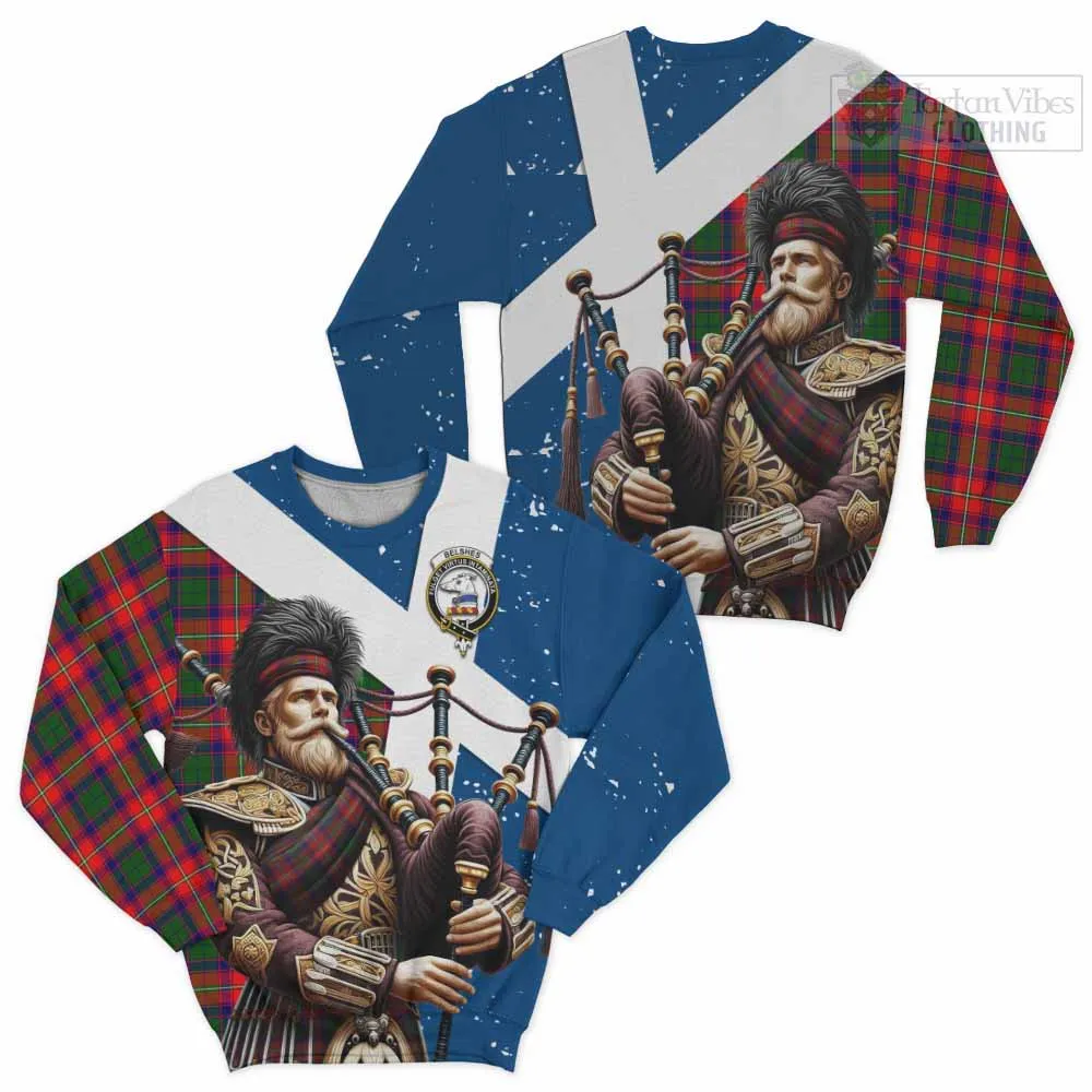 Belshes (Belsches) Tartan Sweatshirt with Family Crest Scottish Bagpiper Vibes