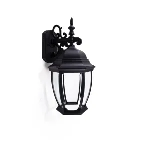 Bent Glass Integrated LED Wall Lantern, 1000 Lumens, 3K, Wet Location, Black Finish with Clear Glass