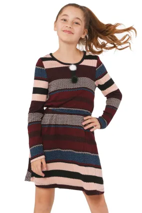 Big Girls Striped Sweater Knit Long Sleeve Dress