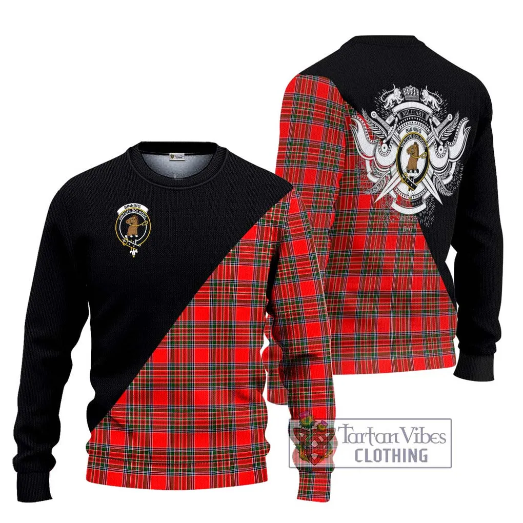 Binning Tartan Ugly Sweater with Family Crest and Military Logo Style