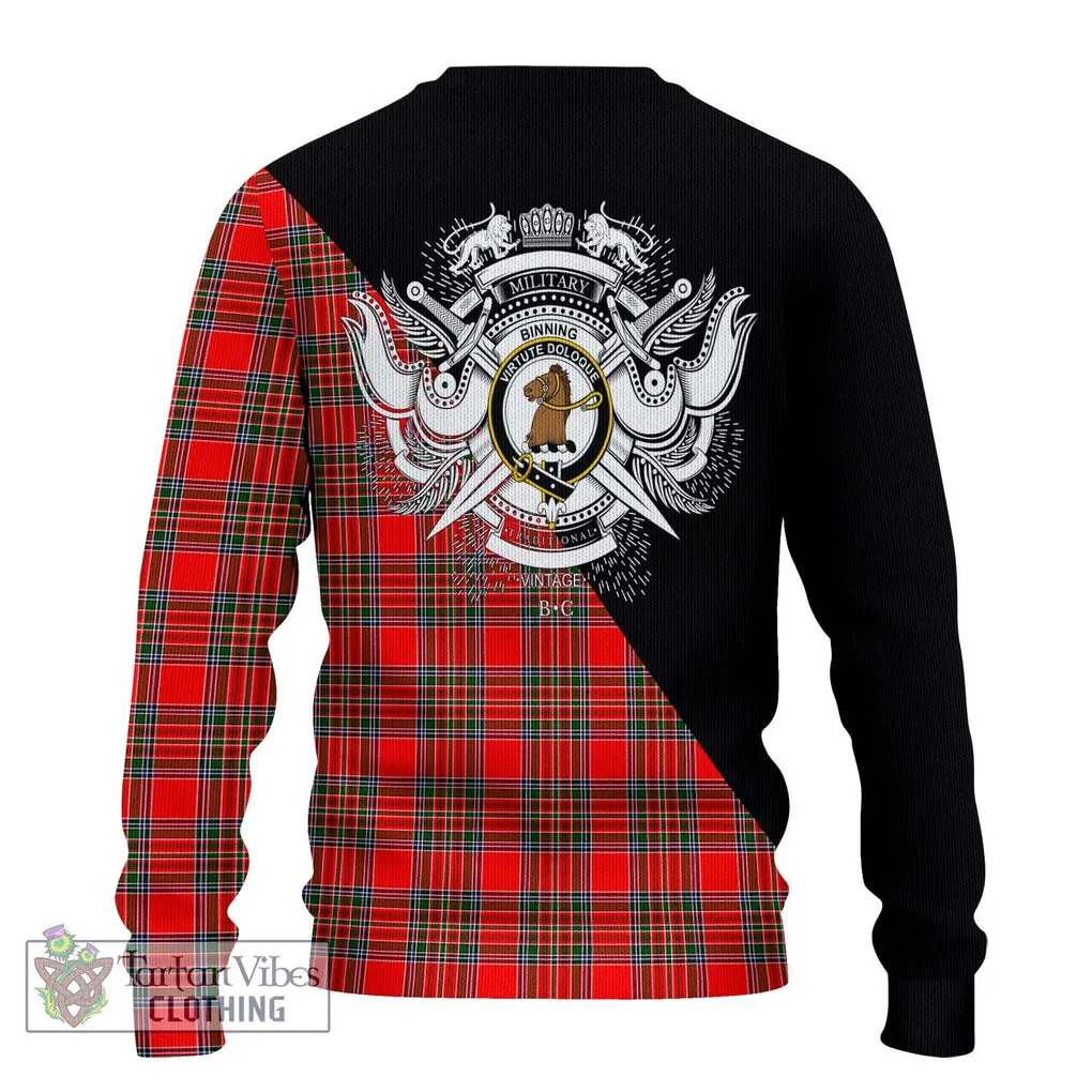 Binning Tartan Ugly Sweater with Family Crest and Military Logo Style