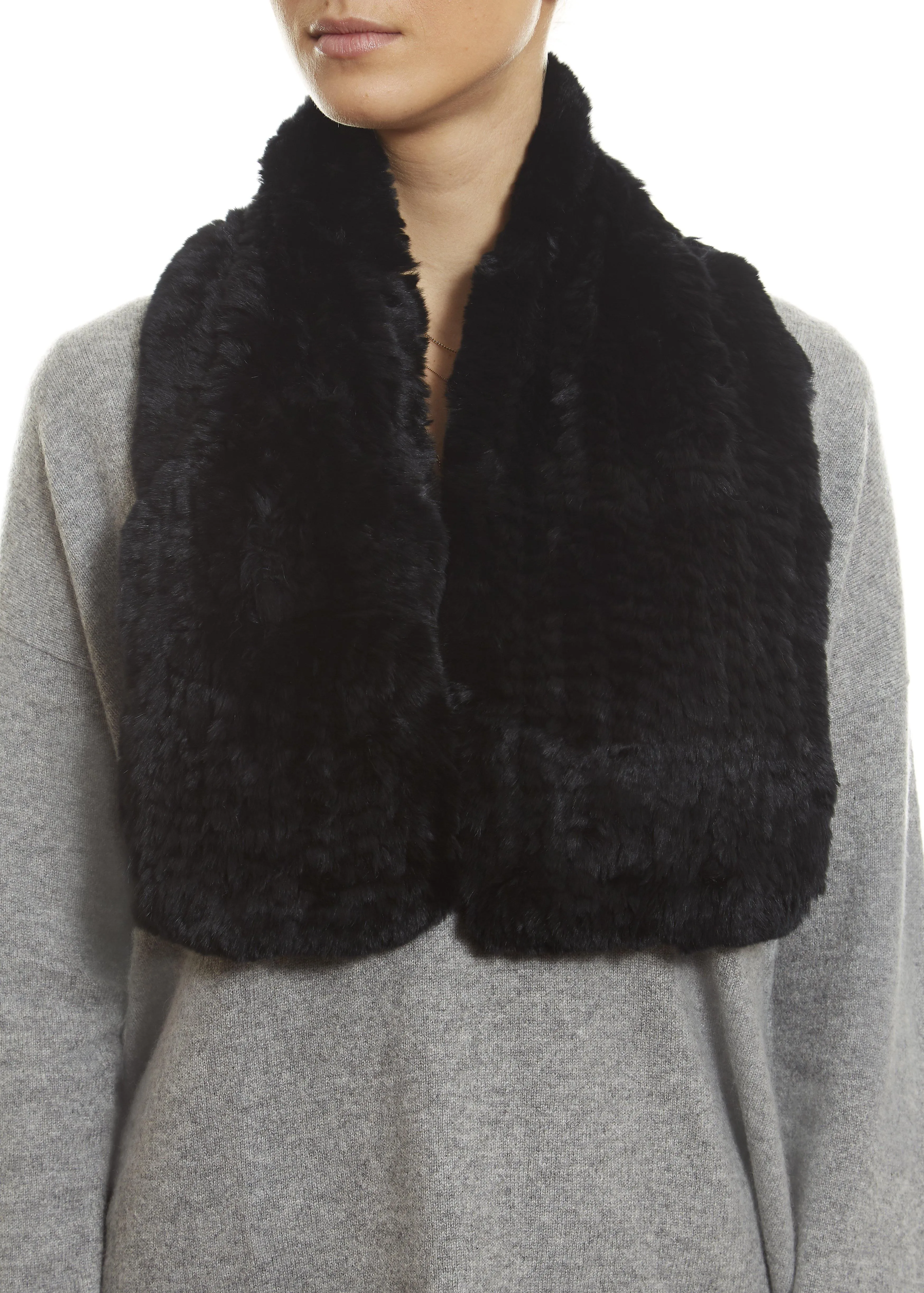 Black Knitted Rex Rabbit 'Loop' Luxury Fur Scarf