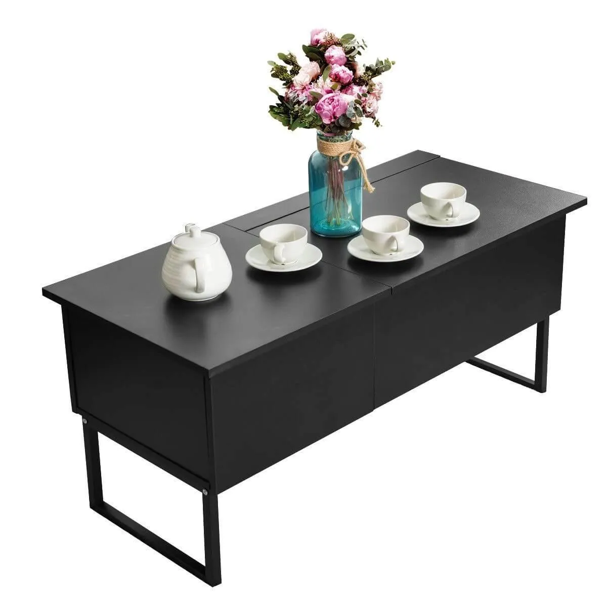 Black Modern Wood Hidden Storage Lift Top Table