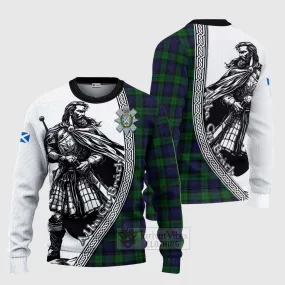 Black Watch Tartan Clan Crest Knitted Sweater with Highlander Warrior Celtic Style