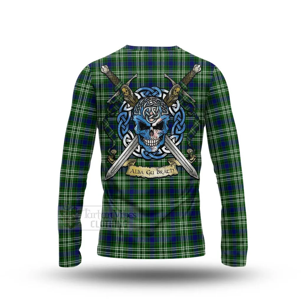 Blackadder Tartan Long Sleeve T-Shirt with Family Crest Celtic Skull Style