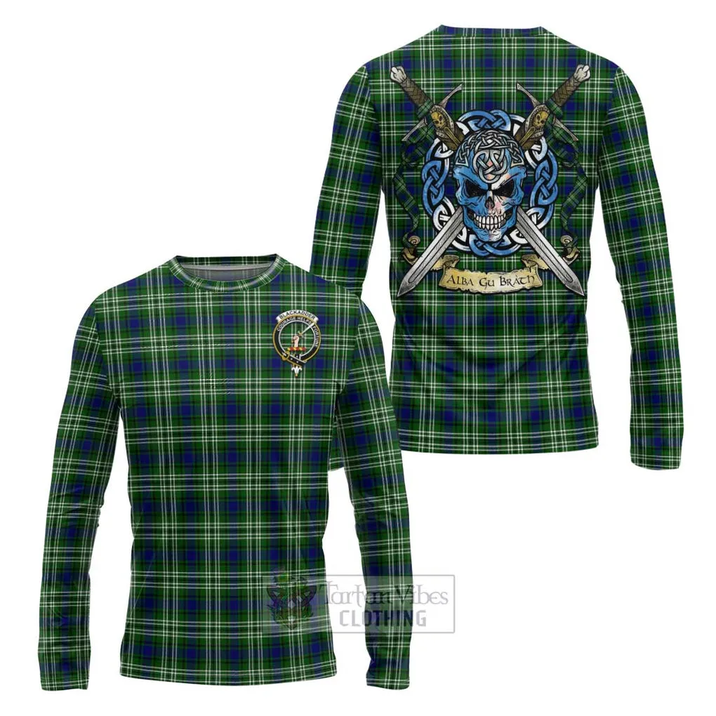 Blackadder Tartan Long Sleeve T-Shirt with Family Crest Celtic Skull Style