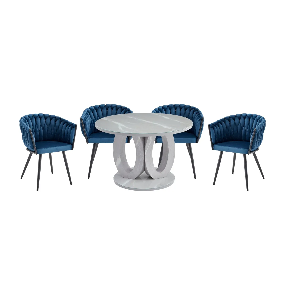 Blue Velvet Braided Arm Chair – Contemporary Design - Set of 2