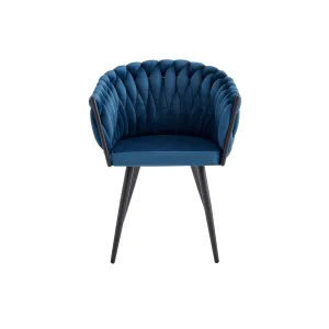 Blue Velvet Braided Arm Chair – Contemporary Design - Set of 2