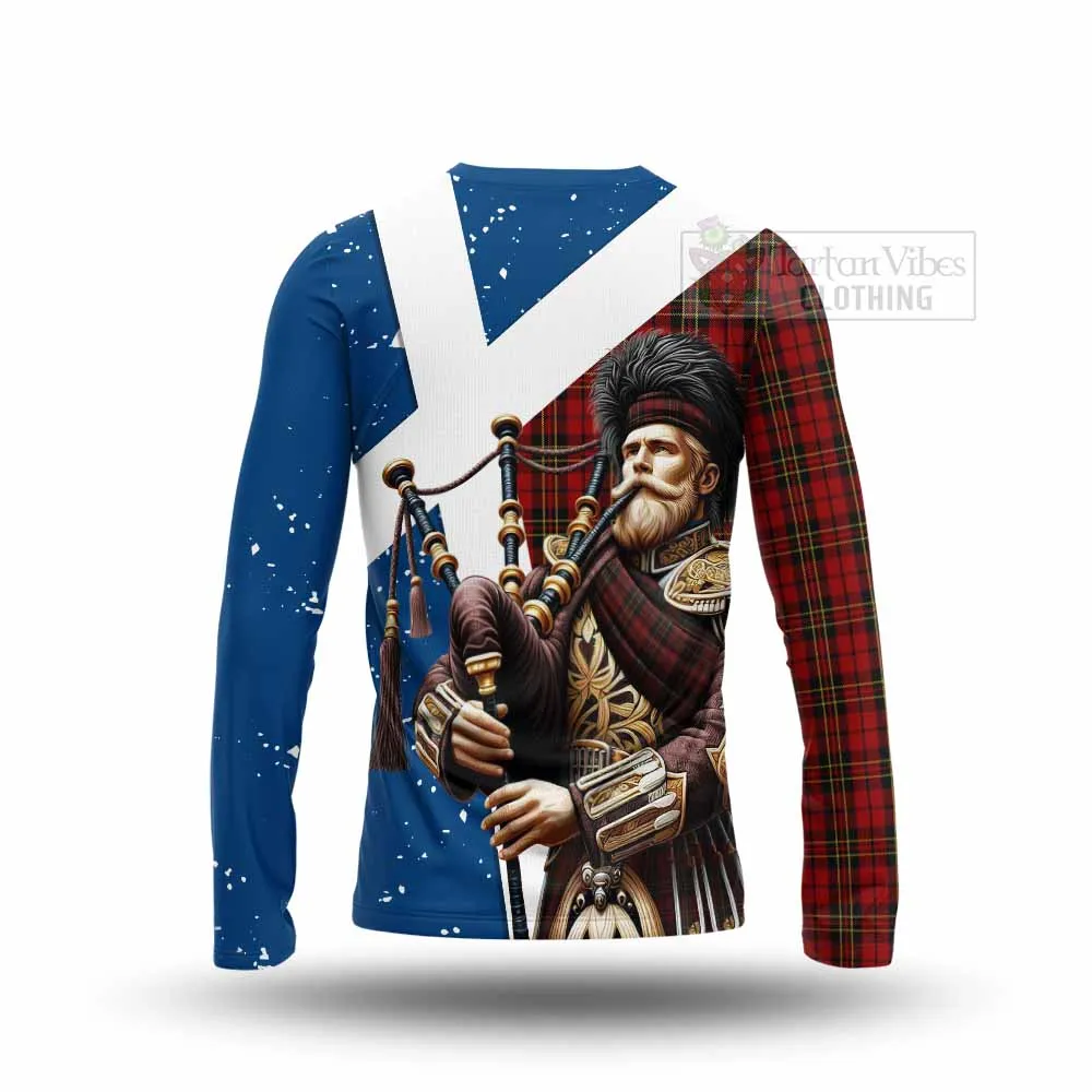 Brodie Tartan Long Sleeve T-Shirt with Family Crest Scottish Bagpiper Vibes