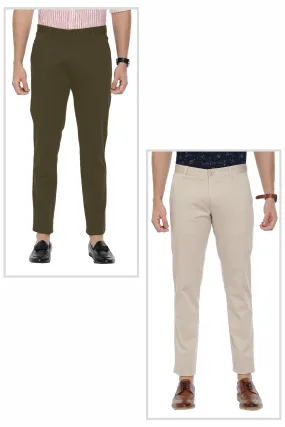 Bronx Chinos - Army Green and Light Beige Pack of 2 Trousers For Men | Ariser