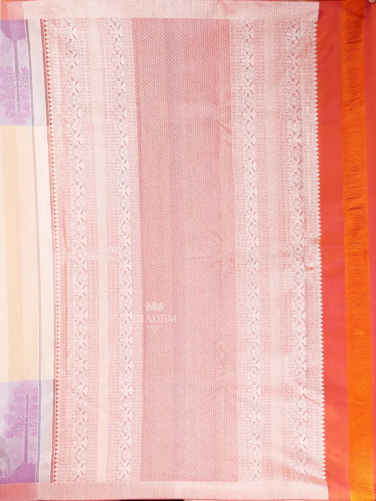 Brown Pure Kanchipuram Silk Saree with Stripes Design on the Body with Zari Border