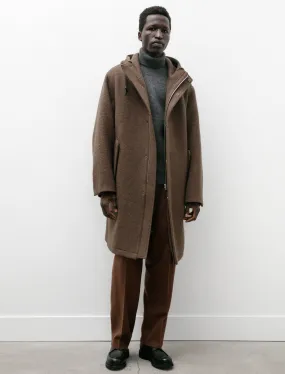 Brushed Alpaca Wool Melton Hooded Coat Dark Olive