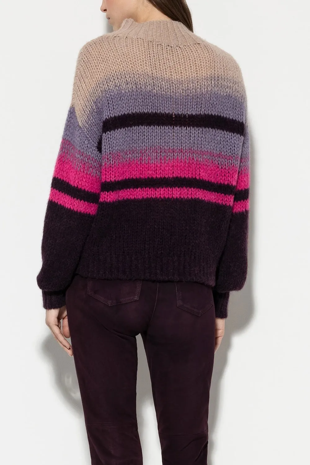 Burgundy Fancy Stripe Turtleneck Sweater