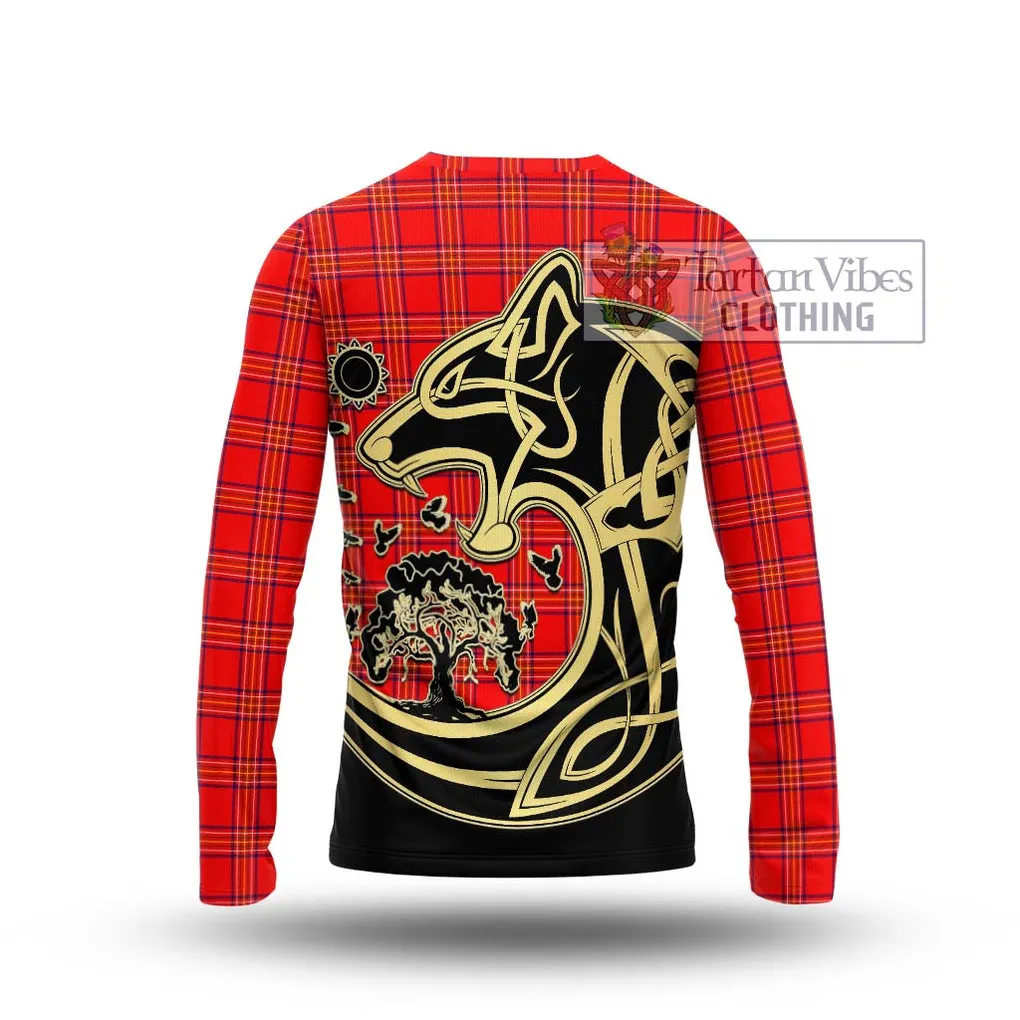 Burnett Modern Tartan Long Sleeve T-Shirt with Family Crest Celtic Wolf Style