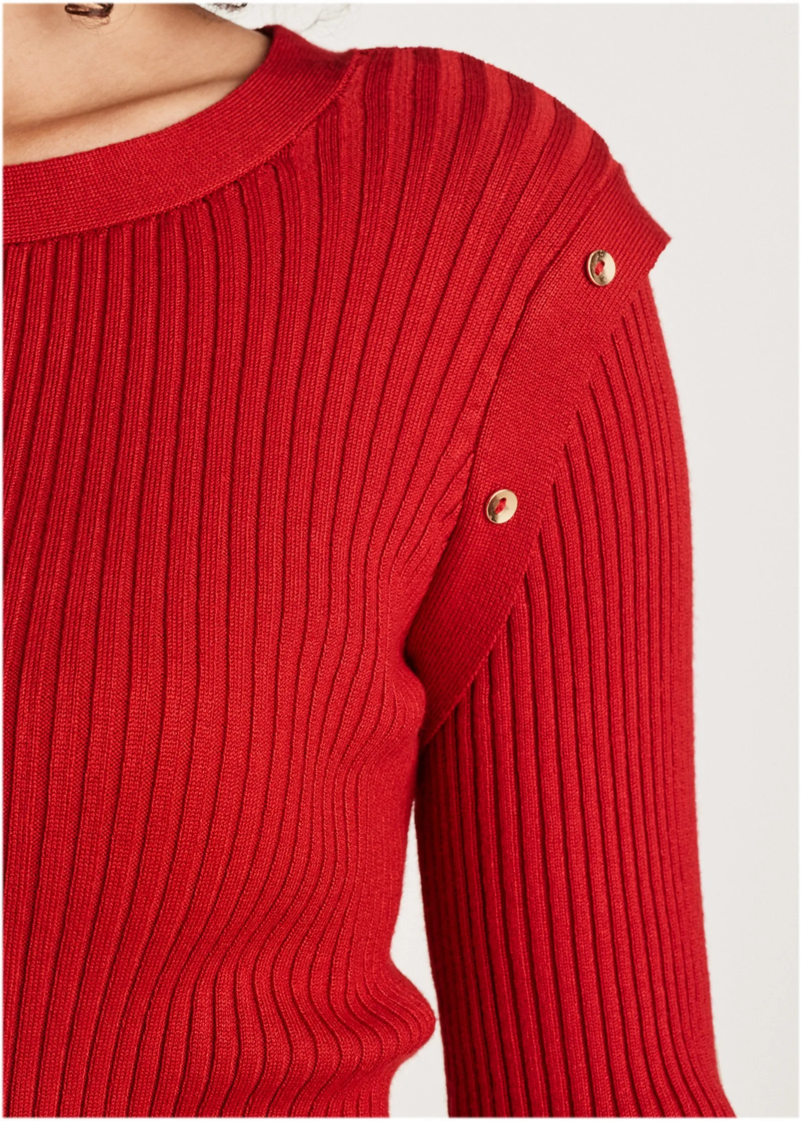 Button Detail Sweater Dress - Equestrian Red