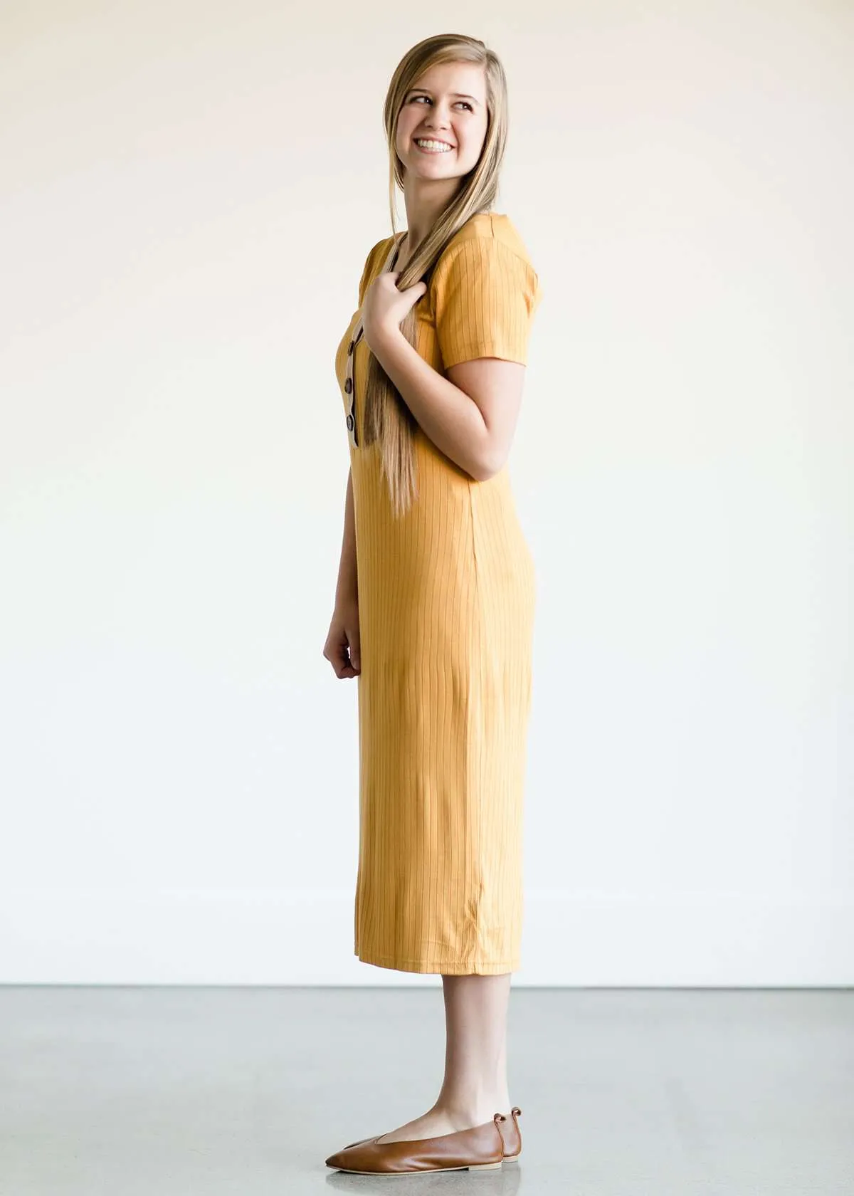 Button Front Ribbed Midi Dress - FINAL SALE