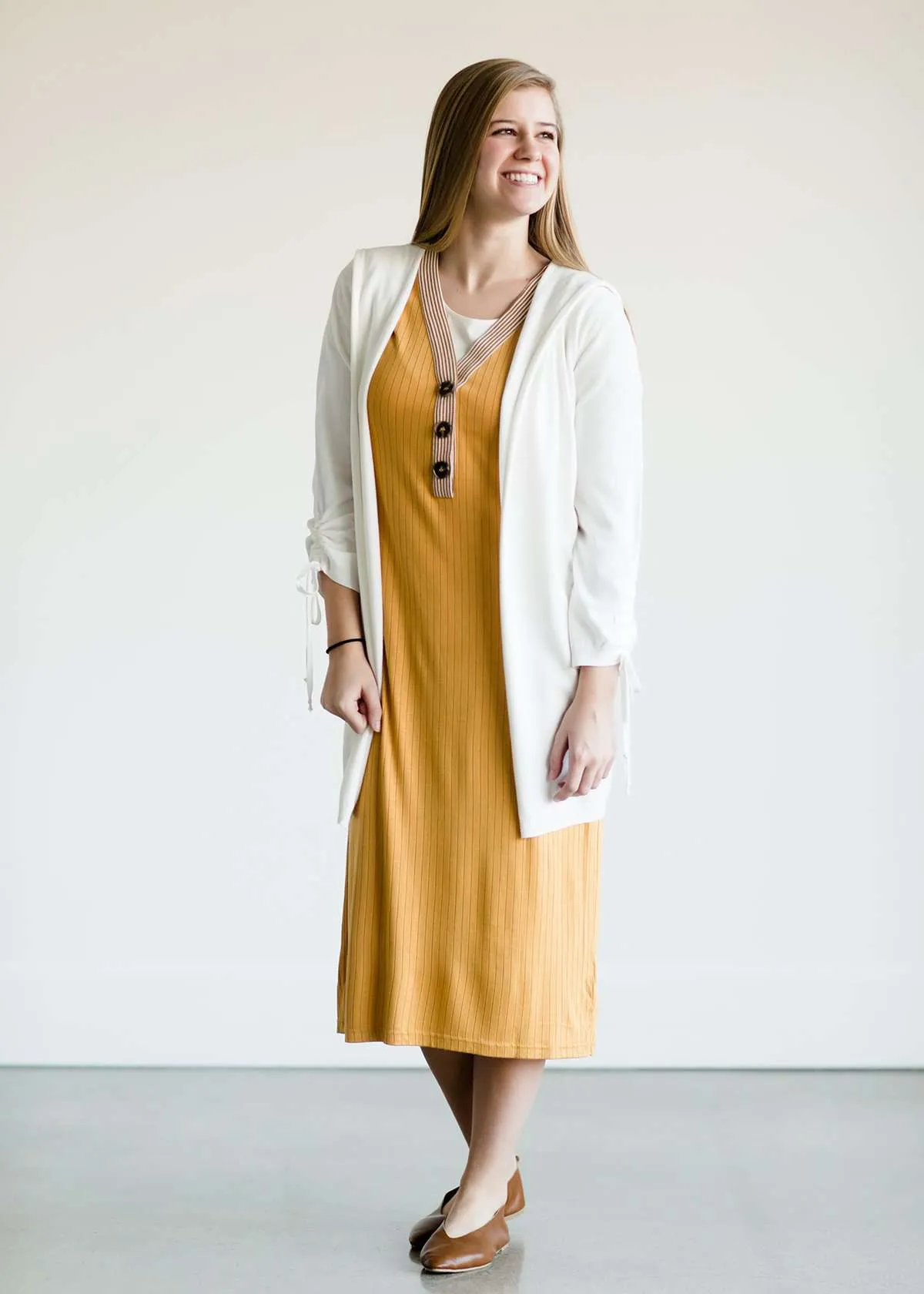 Button Front Ribbed Midi Dress - FINAL SALE